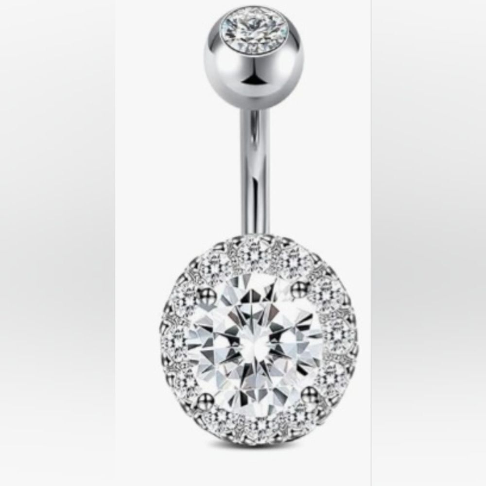 Elegant Silver Tone Crystal Belly Button Rings Navel Stainless Steel Women Jewel - Picture 1 of 16